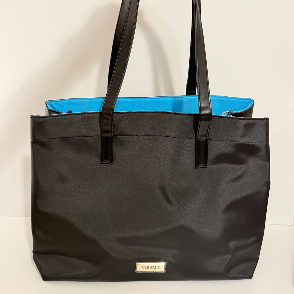VERSACE NEW Black Tote Handbag with Blue Interior - Picture 2 of 7